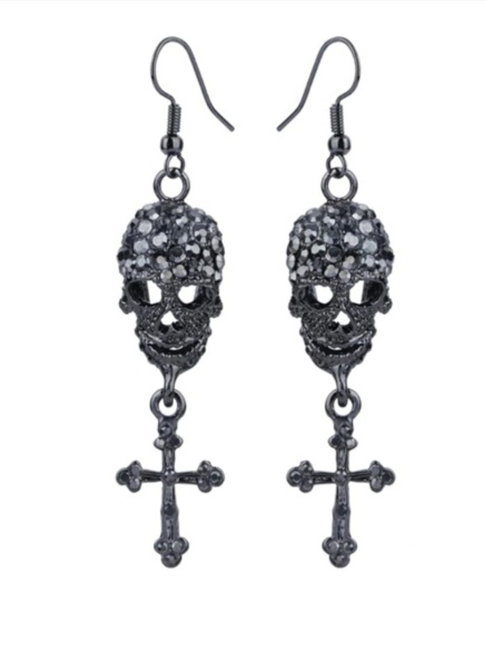 🖤▪️Eye candy ▪️Gunmetal Skull & Cross Drop Earrings